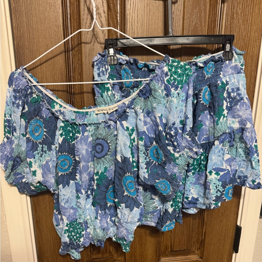 Raya Sun Blue and Green Floral Skort Set